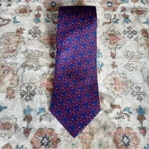 Hermes Silk Twill Tie Blue Red Geometric Design